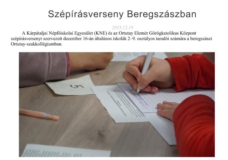 Szépírásverseny Beregszászban