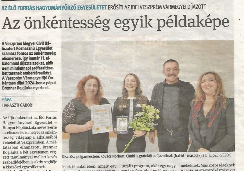 Az év Vármegyei Önkéntese az Élő Forrás tagja