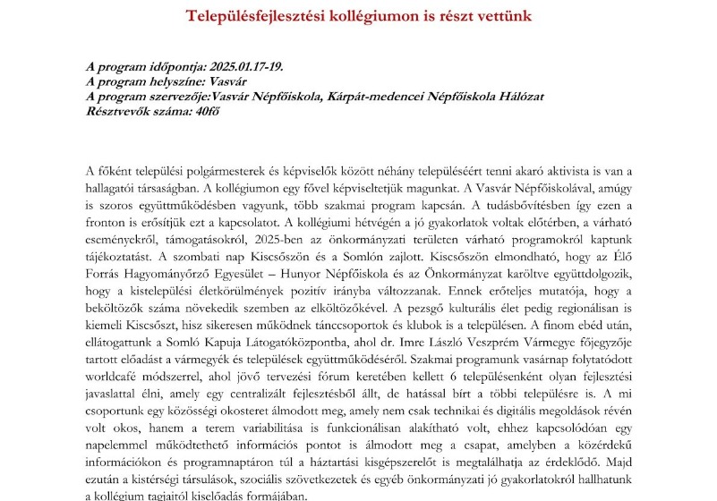 Településfejlesztési kollégiumot fogadtunk