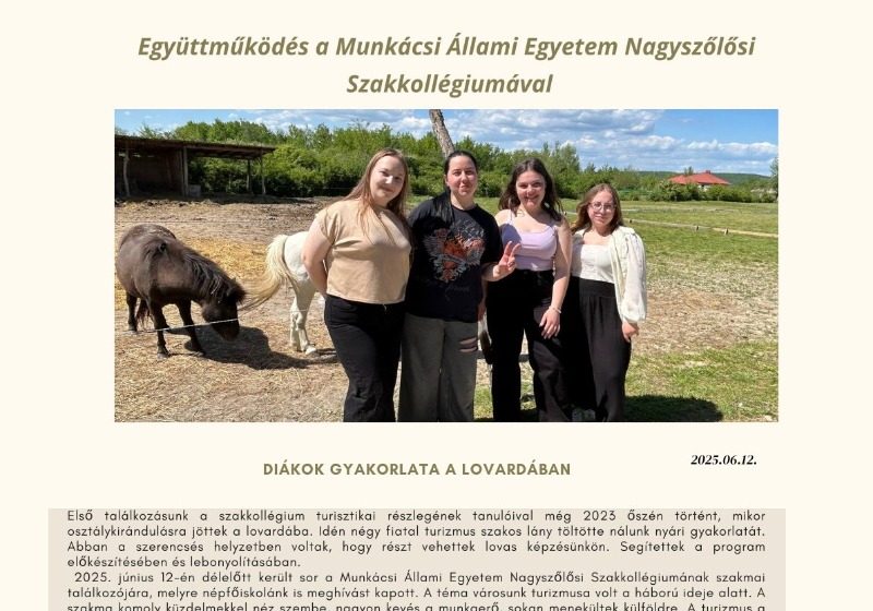 Diákok gyakorlata a lovardában