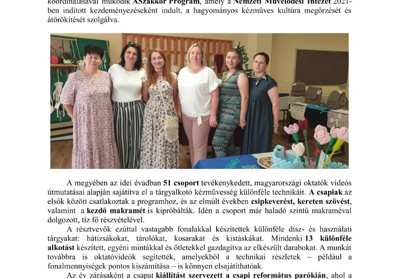 Makramé kiállítás Csapon – sikeresen zárult a SZAKKÖR idei évada