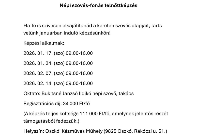 Népi szövés-fonás képzés