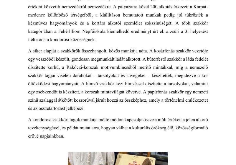 Fehérliliom Népfőiskola sikere a Rákóczi-emlékév pályázatán