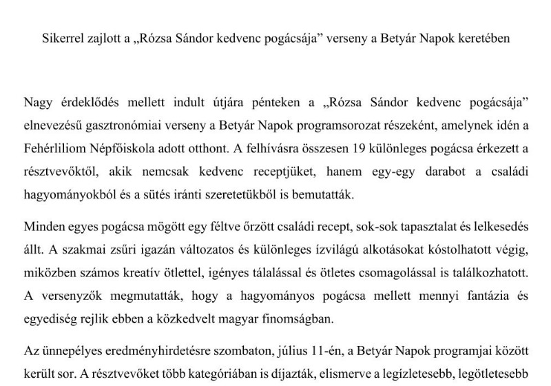 Sikerrel zajlott a „Rózsa Sándor kedvenc pogácsája” verseny a Betyár Napok keretében