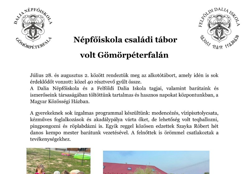 Népfőiskola családi tábor volt Gömörpéterfalán