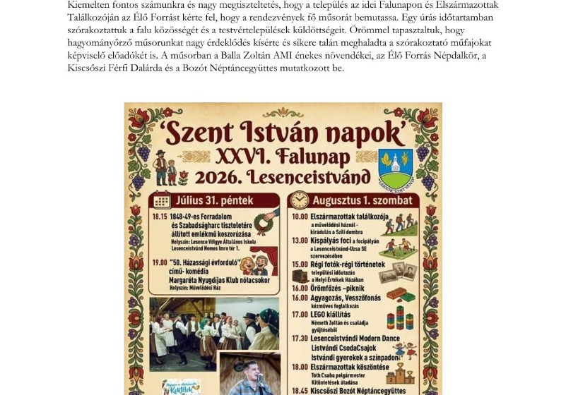Lesenceistvánd kulturális programját támogattuk
