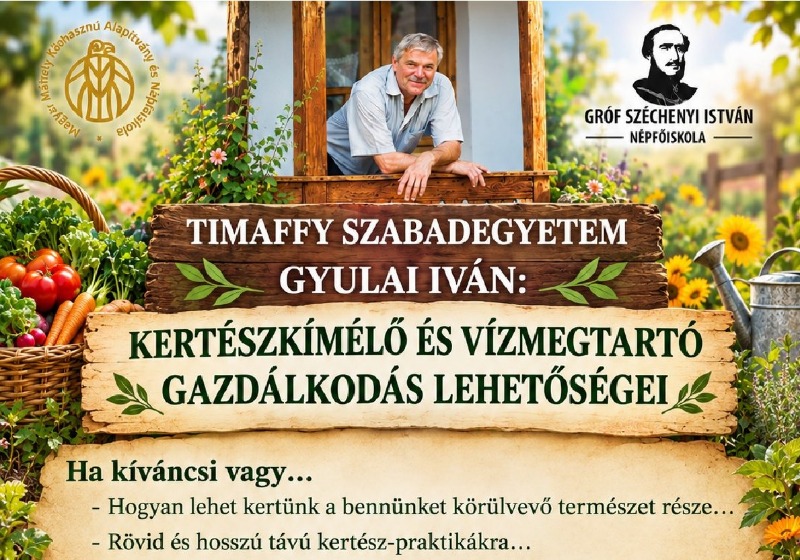 Szeretettel várjuk az érdeklődőket a Timaffy Szabadegyetem nyílt előadására, melynek vendége Gyulai Iván lesz