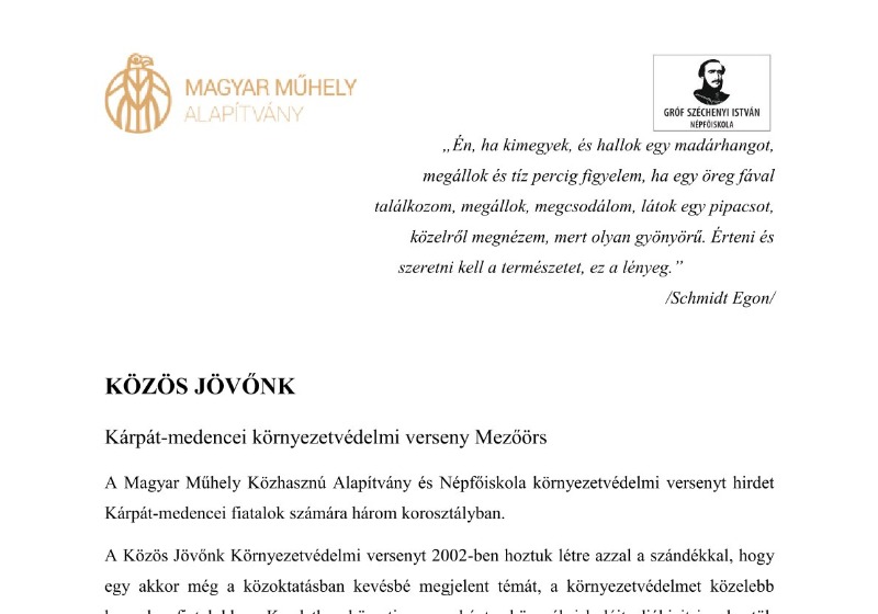 Kiírásra került a 2025. évi Közös Jövőnk Kárpát-medencei Környezetvédelmi Verseny