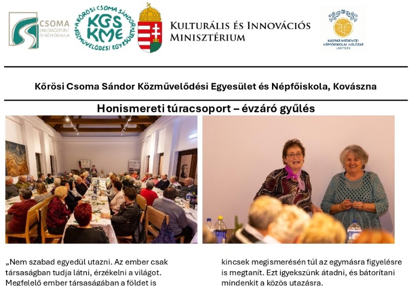 Honismereti túracsoport – évzáró gyűlés