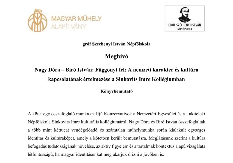 Meghívó Nagy Dóra és Biró István Függönyt fel! című könyvének bemutatójára