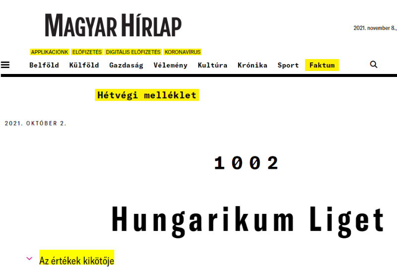 Hungarikum Liget a Magyar Hírlap mellékletében