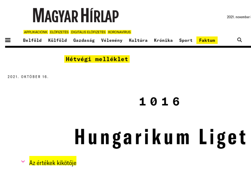 Hungarikum Liget a Magyar Hírlap mellékletében 10.16.