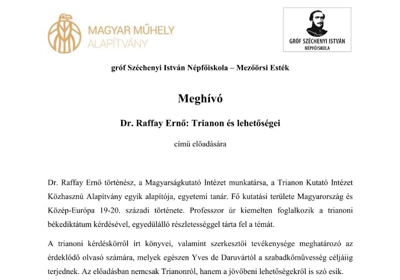 Meghívó Dr. Raffay Ernő előadására