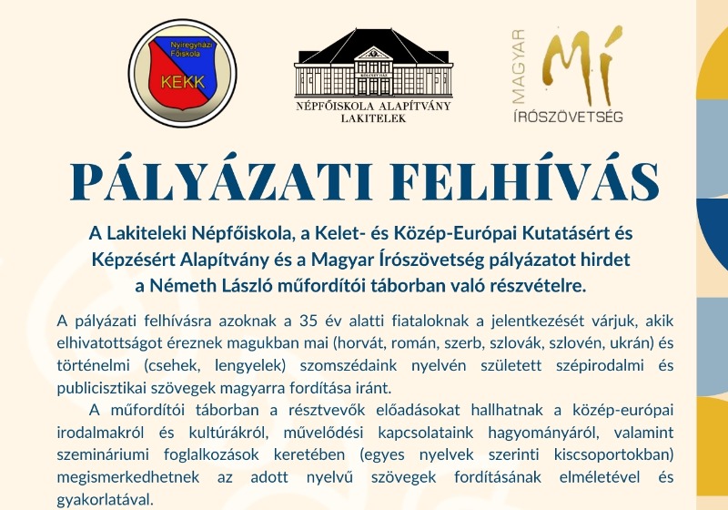 Németh László műfordító tábor - 2024. augusztus 18 - 25. (meghosszabbodott a jelentkezési határidő)