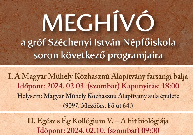 Meghívó a gróf Széchenyi István Népfőiskola 2024-es év első félévének programjaira