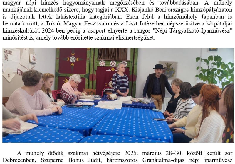 Ötödik szakmai hétvégéjét tartotta a Kárpátaljai Magyar Hímzőműhely Debrecenben